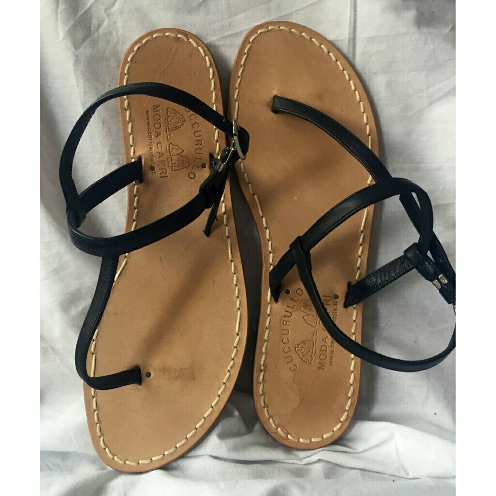 Cuccurullo Mode Capri Black Leather Sandals